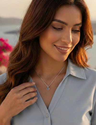 Klasik Anturaj Damla Safirli Kolye resmi