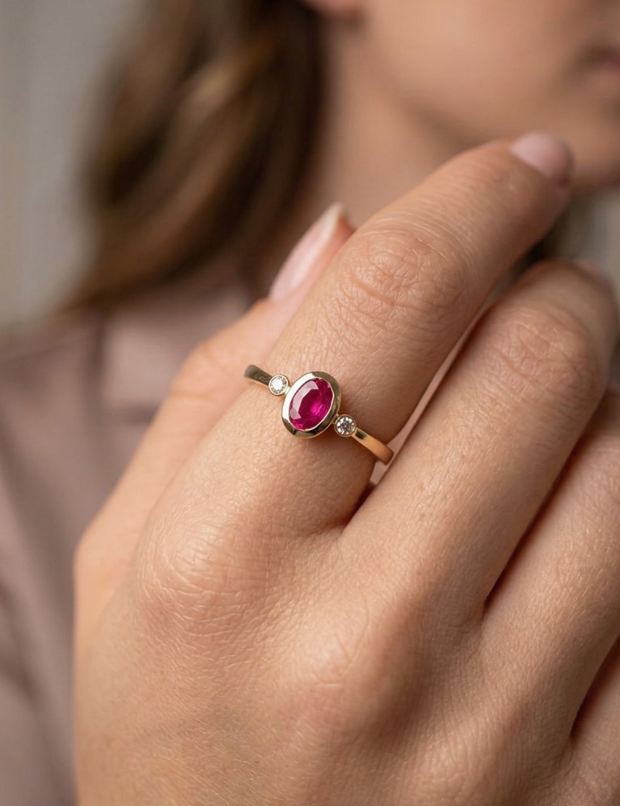 0.39 Karat Oval Yakut 0.02 Karat Pırlanta Yüzük resmi