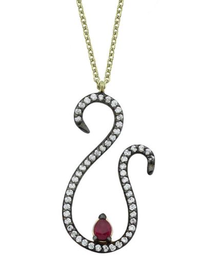 Siyah Pırlanta Yakut Kuğu Kolye resmi