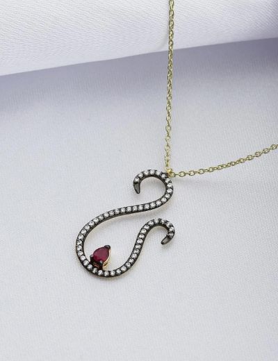 Siyah Pırlanta Yakut Kuğu Kolye resmi