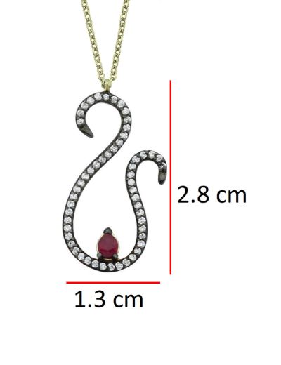 Siyah Pırlanta Yakut Kuğu Kolye resmi