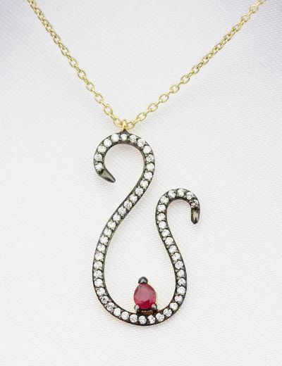 Siyah Pırlanta Yakut Kuğu Kolye resmi