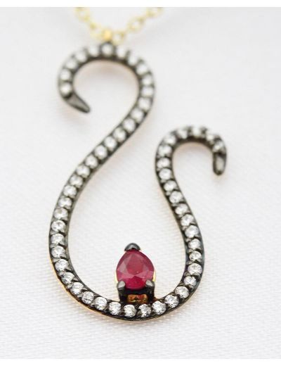 Siyah Pırlanta Yakut Kuğu Kolye resmi