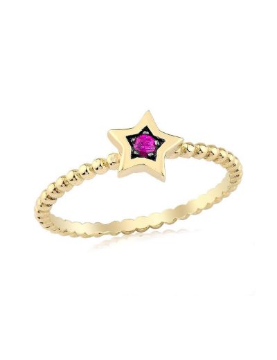 0.05 Karat Yakut 14 Ayar Altın Yıldız Yüzük resmi