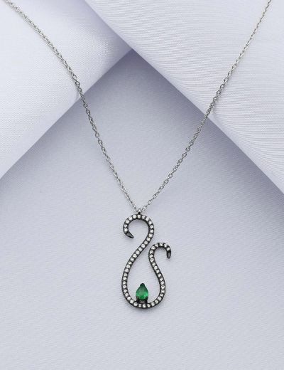 Siyah Kuğu Pırlanta Zümrüt Kolye resmi