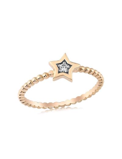 0.04 Karat Pırlanta 14 Ayar Altın Rose Renk Yıldız Yüzük resmi