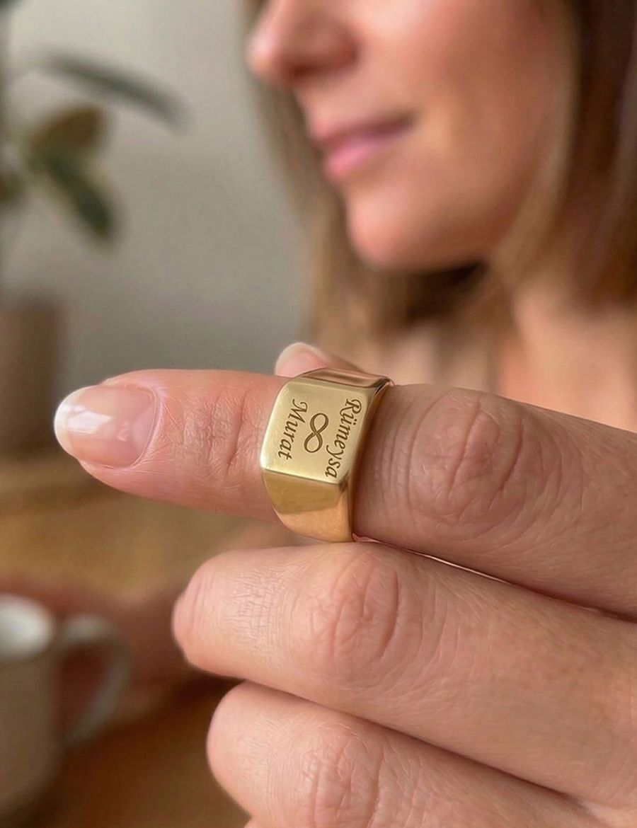 14K Altın Kare Parlak Chocolate Yüzük 4Y28113 resmi