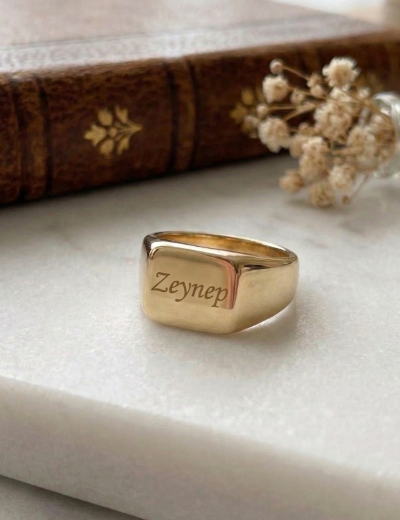 14K Altın Kare Parlak Chocolate Yüzük 4Y28113 resmi