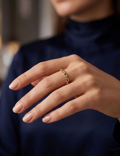 14K Altın Zincir Desen Chocolate Yüzük 4Y28101 resmi