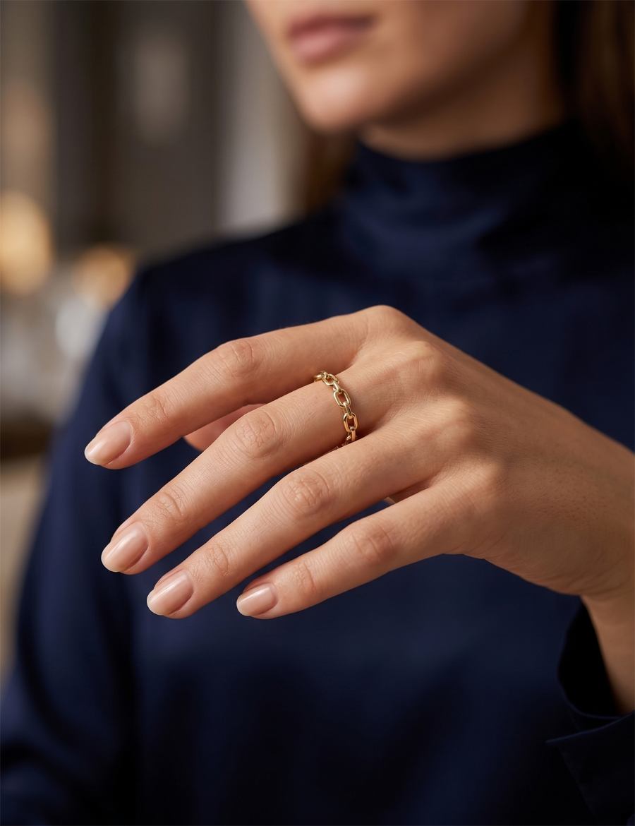 14K Altın Zincir Desen Chocolate Yüzük 4Y28101 resmi