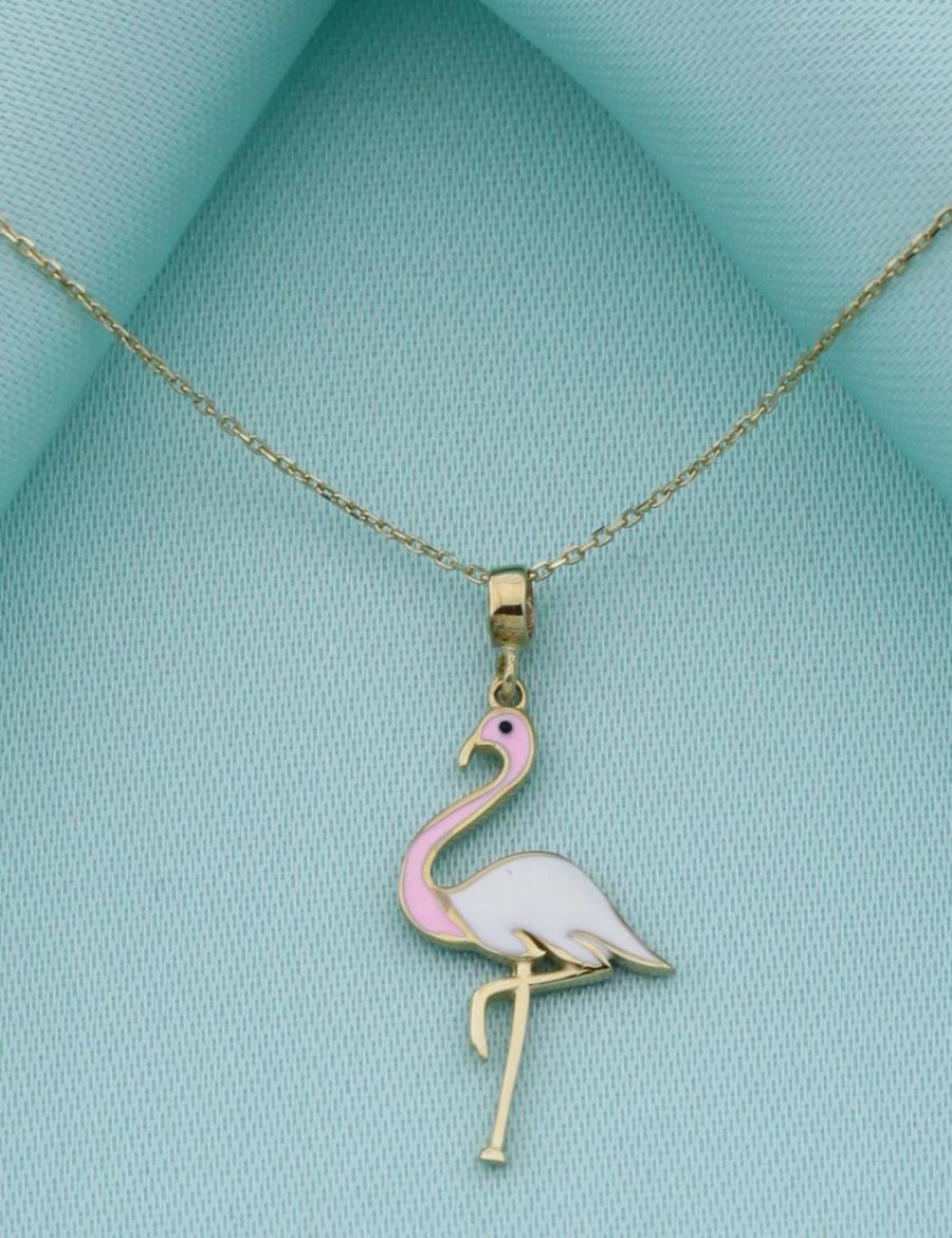 14 Ayar Altın Mineli Flamingo Kolye resmi