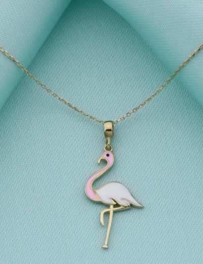 14 Ayar Altın Mineli Flamingo Kolye resmi