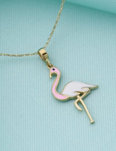 14 Ayar Altın Mineli Flamingo Kolye resmi