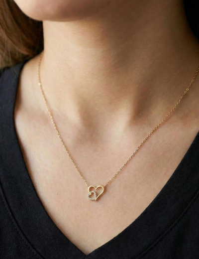 14 Ayar Altın Çift Kalp Kolye resmi