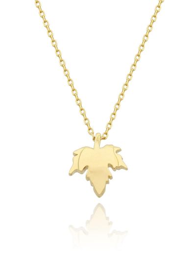 14 Ayar Altın Çınar Yaprağı Kolye resmi