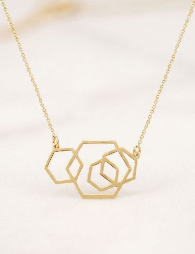 Geometrik Altıgen 14 Ayar Altın Kolye resmi