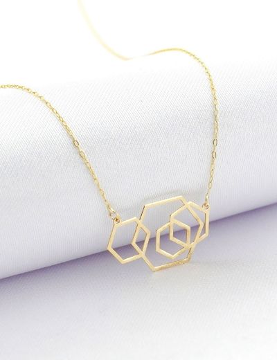 Geometrik Altıgen 14 Ayar Altın Kolye resmi