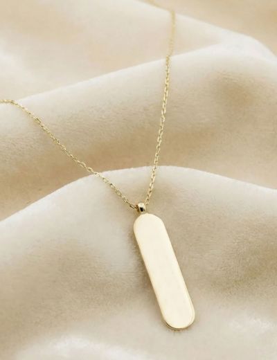 Kişiye Özel Dikey Plaka İsimli Altın Kolye - 14 Ayar resmi