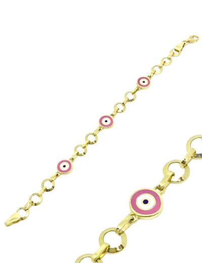 Pembe Mineli Göz Nazarlık Altın Çocuk Bileklik resmi