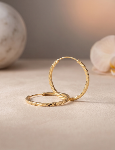 Yelpaze Kalemli Altın Halka Küpe (Çapı: 1.8cm) resmi