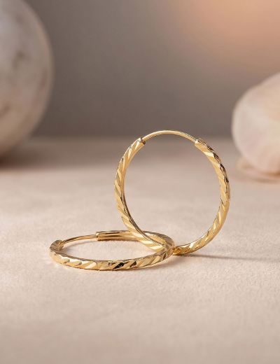 Yelpaze Kalemli Altın Halka Küpe (Çapı: 1.8cm) resmi
