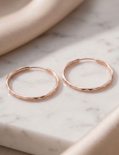 Pembe Altın Kalem İşli Halka Küpe (Çapı: 2.6 cm) resmi