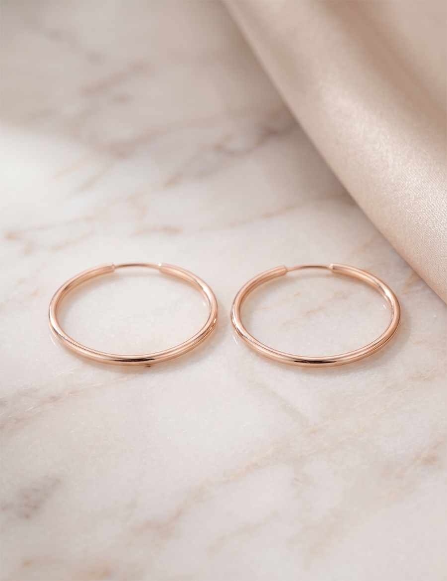 Pembe Altın Halka Küpe ( Rose gold - Çapı: 2.60cm) resmi