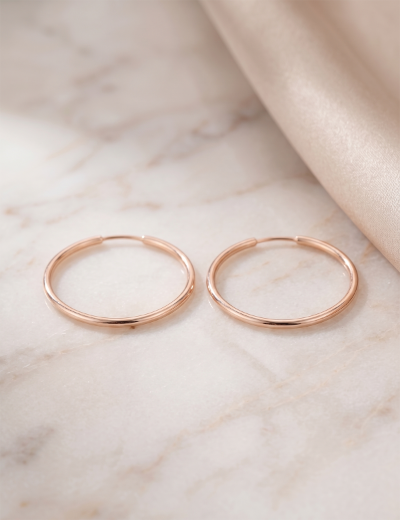 Pembe Altın Halka Küpe ( Rose gold - Çapı: 2.60cm) resmi