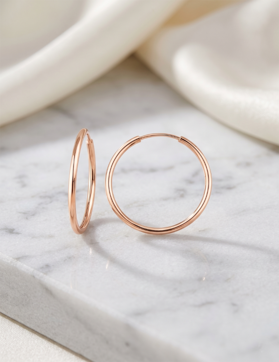 Pembe Altın Halka Küpe (Rose gold - Çapı: 2.20cm) resmi