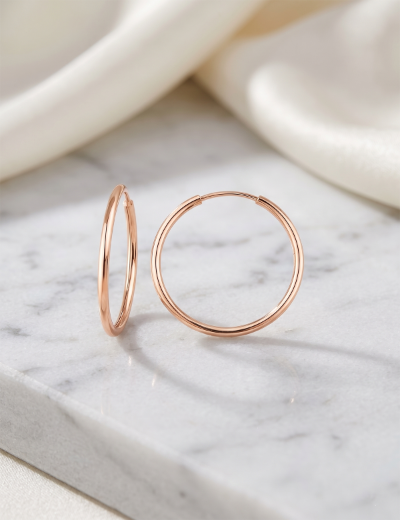Pembe Altın Halka Küpe (Rose gold - Çapı: 2.20cm) resmi