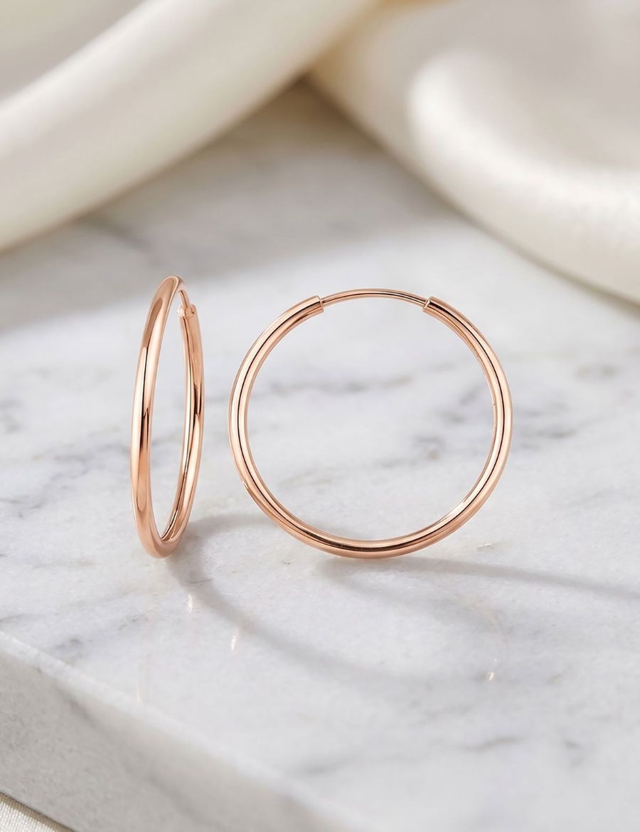 Pembe Altın Halka Küpe (Rose gold - Çapı: 2.20cm) resmi
