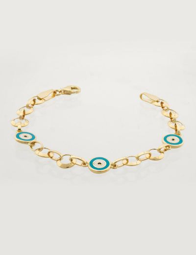 Göz Mineli Nazar Boncuğu Altın Çocuk Bileklik resmi