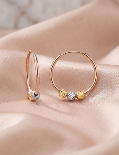 Dorikalı Pembe Altın Halka Küpe (Çapı: 2.1cm - Rose Gold) resmi