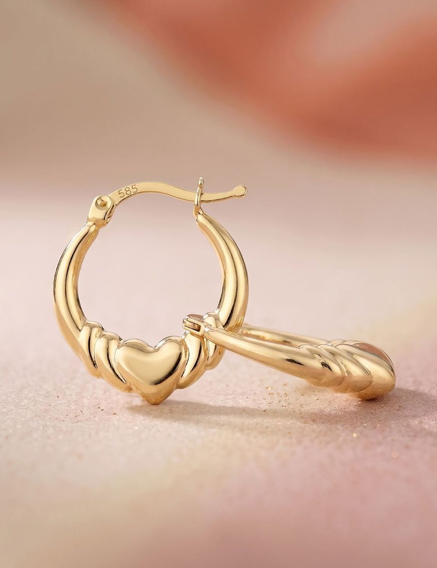 Altın Küçük Kalp Küpe (Çap: 1.6cm) resmi