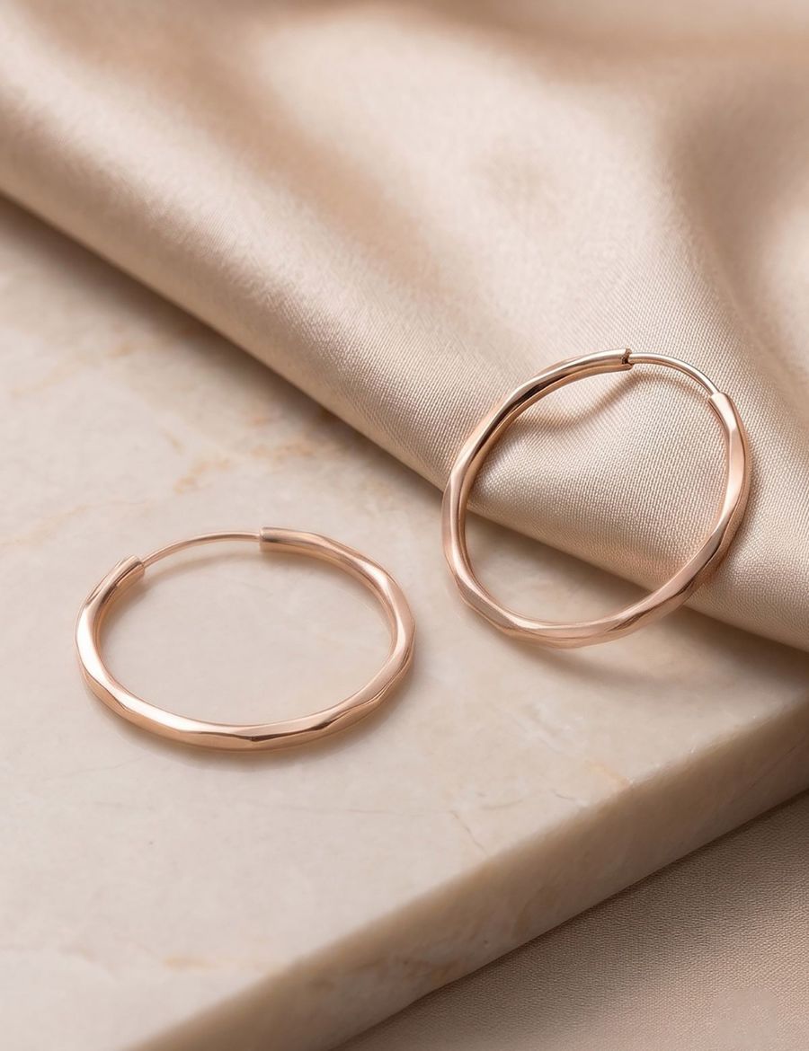 Pembe Altın Kalem İşli Halka Küpe (Çapı: 2.2 cm) resmi