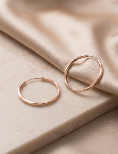 Pembe Altın Kalem İşli Halka Küpe (Çapı: 2.2 cm) resmi