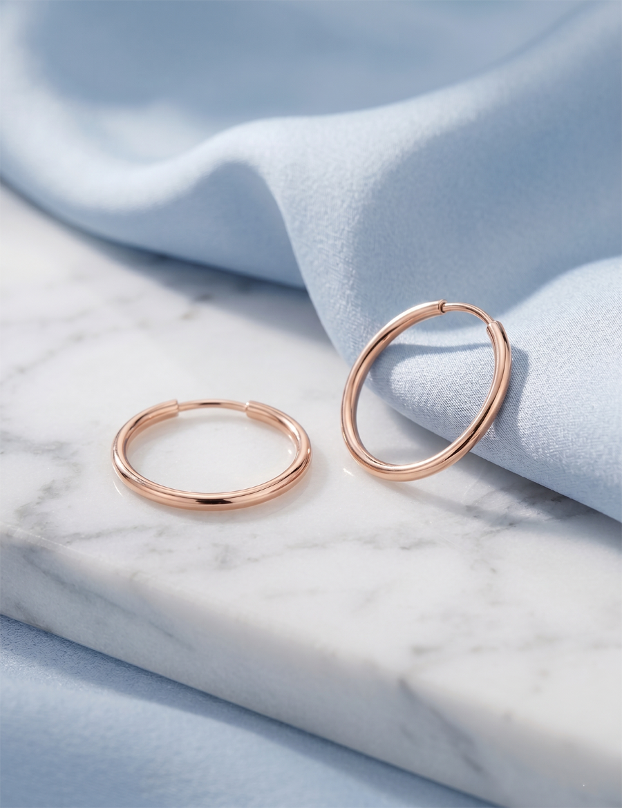 Pembe Altın Küçük Halka Küpe (Çapı: 1.8cm) resmi