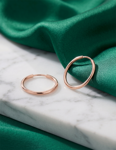 Pembe Altın Minik Halka Küpe (Rose Gold - Çap: 1.5cm) resmi