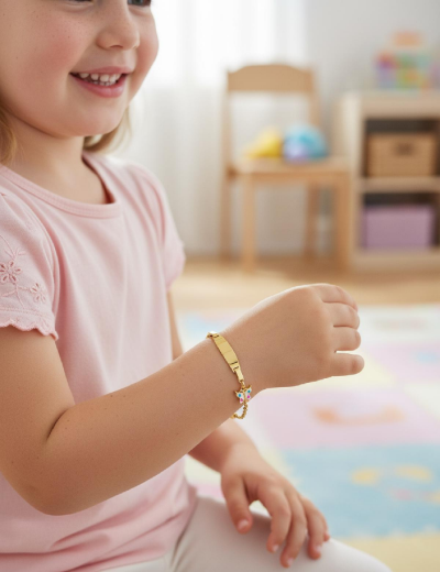 Beyaz Kelebek Altın Çocuk Künye Bileklik resmi