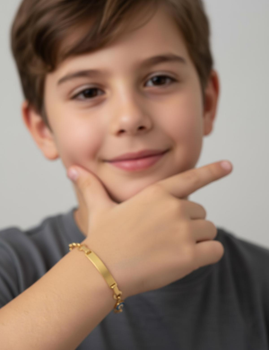 Göz Mineli Nazarlık Altın Çocuk Künye Bileklik resmi