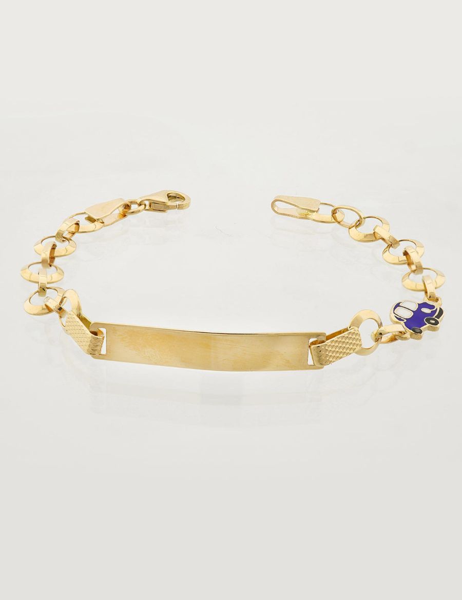 Araba Figürlü Altın Çocuk Künye Bileklik resmi