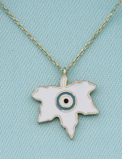 Altın Mineli Nazar Boncuğu Çınar Yaprak Kolye resmi