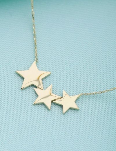 14 Ayar Altın Üç Yıldız Kolye resmi