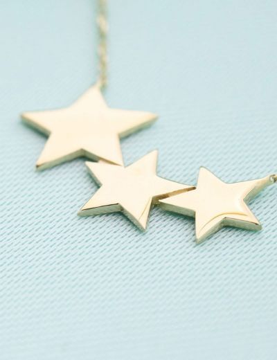 14 Ayar Altın Üç Yıldız Kolye resmi