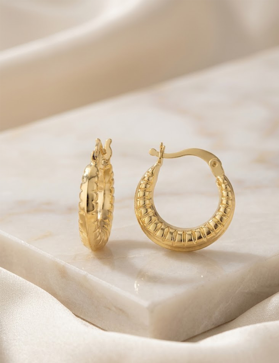 Altın Çizgili Küçük Küpe (Çapı: 1.4cm) resmi