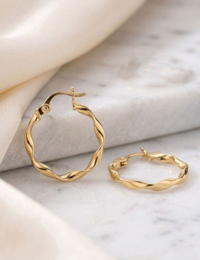 Burgu 14 Ayar Altın Halka Küpe (Çapı: 1.9 cm) resmi