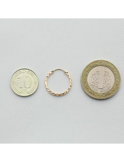 Yıldız Kalemli Pembe Altın Halka Küpe (Çapı: 1.80cm) resmi