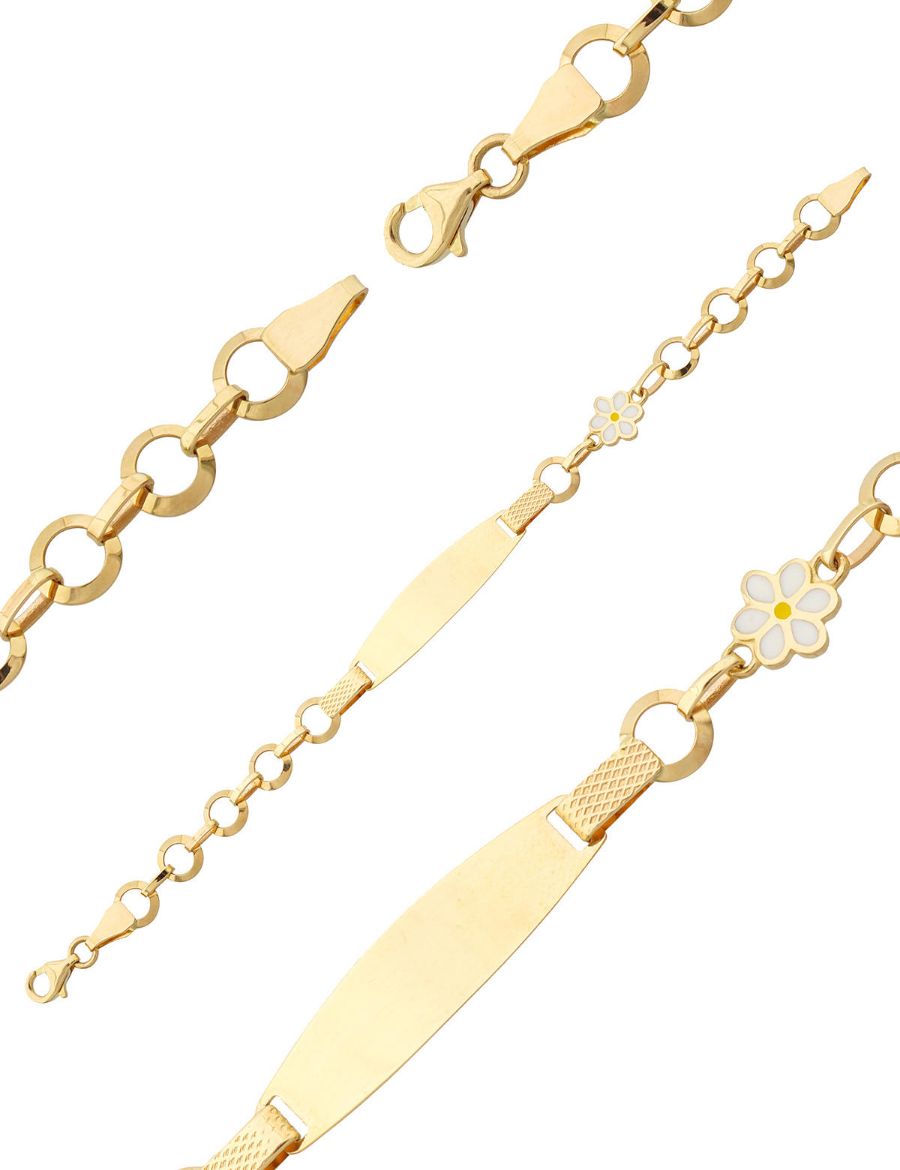 Beyaz Çiçek Altın Çocuk Künye Bileklik resmi