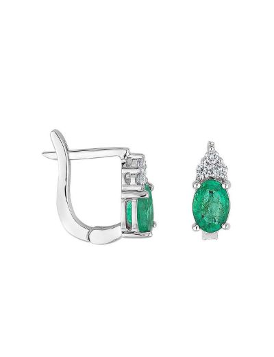 Doğal Zümrüt Oval Pırlantalı Küpe resmi