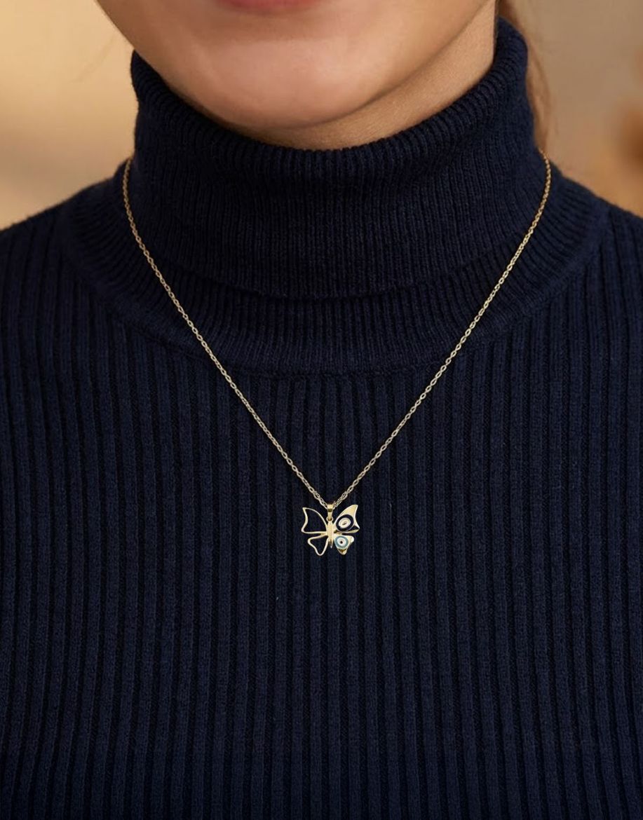 Altın Nazar Kelebek Kolye resmi